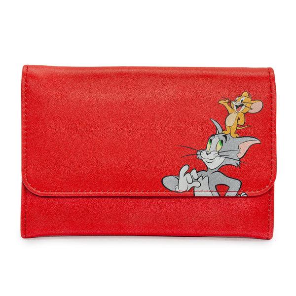 buckle down Women's Fold Over Wallet Rectangle PU - Tom and Jerry Smiling Pose Red