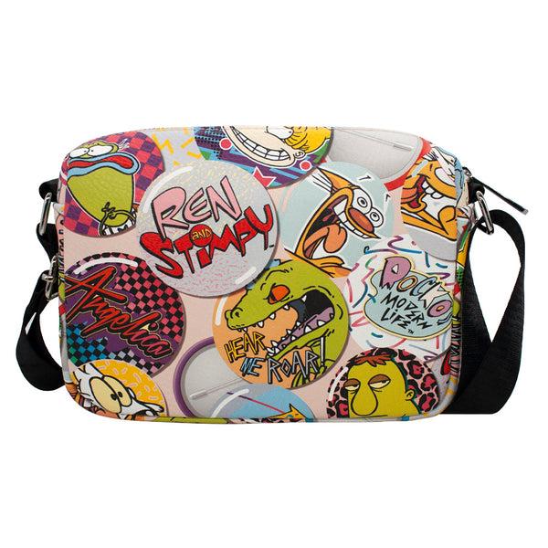 Buckle Down Women's Horizontal Crossbody Wallet - Nick 90s Character And Logo Buttons Stacked Pink