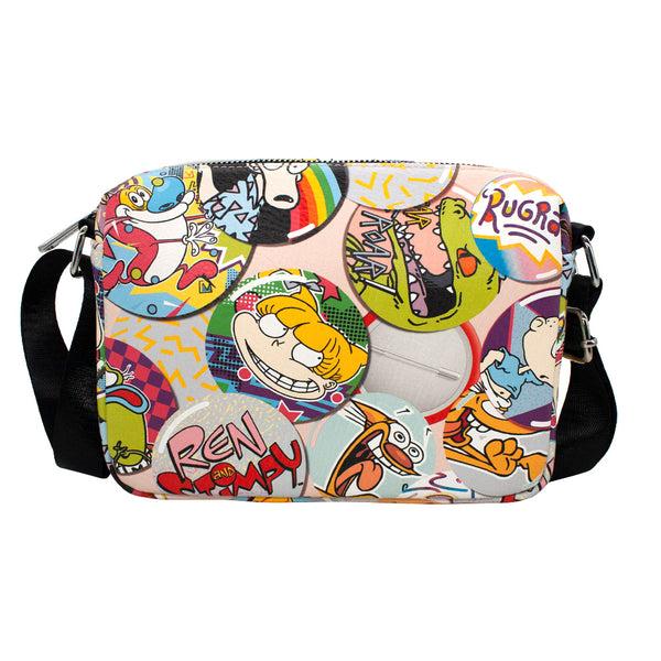 buckle down Women's Horizontal Crossbody Wallet - Nick 90s Character and Logo Buttons Stacked Pink