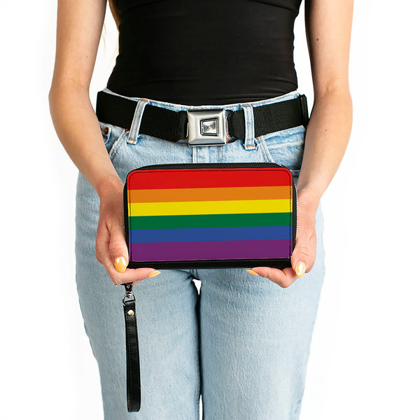 Buckle Down Women's PU Zip Around Wallet Rectangle - Flag Pride Rainbow