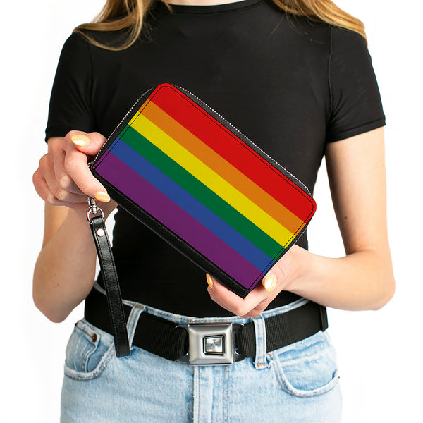 Buckle Down Women's PU Zip Around Wallet Rectangle - Flag Pride Rainbow