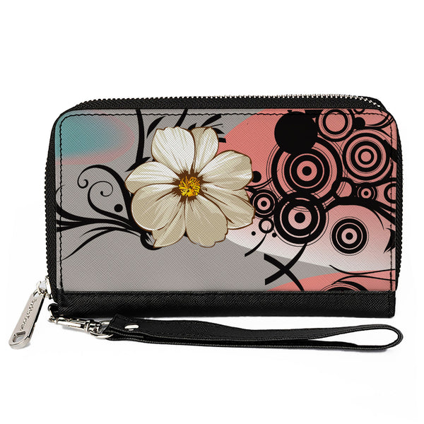 buckle down Women's PU Zip Around Wallet Rectangle - Flowers w Filigree Pink