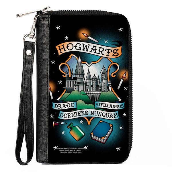 buckle down Women's PU Zip Around Wallet Rectangle - Harry Potter HOGWARTS Motto Tattoo Black