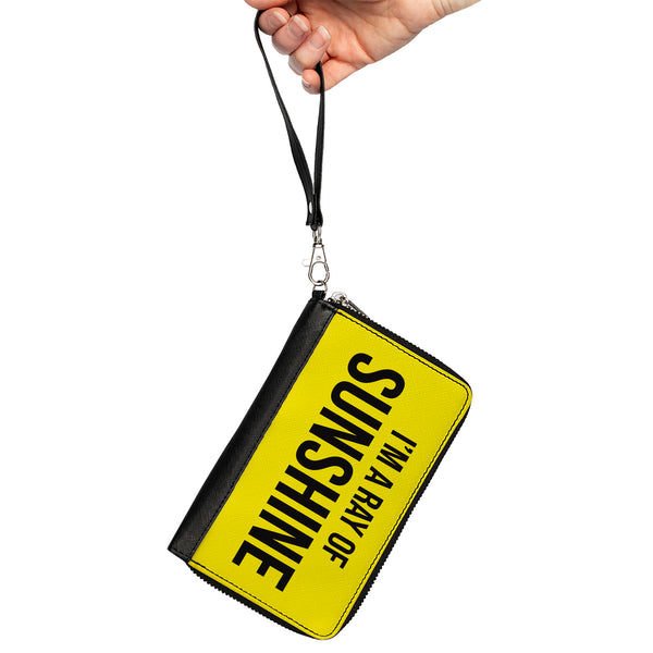 Buckle Down Women's PU Zip Around Wallet Rectangle - I'M A RAY OF SUNSHINE Yellow Black