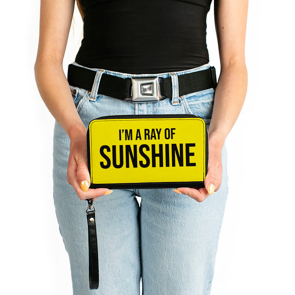 Buckle Down Women's PU Zip Around Wallet Rectangle - I'M A RAY OF SUNSHINE Yellow Black