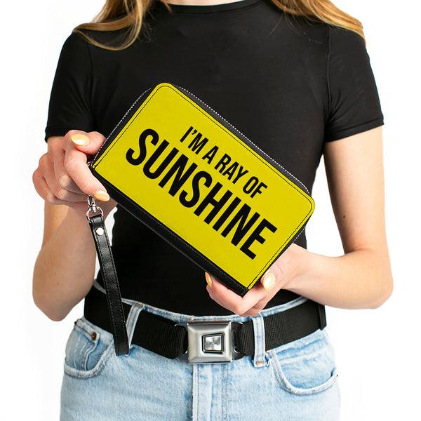 Buckle Down Women's PU Zip Around Wallet Rectangle - I'M A RAY OF SUNSHINE Yellow Black