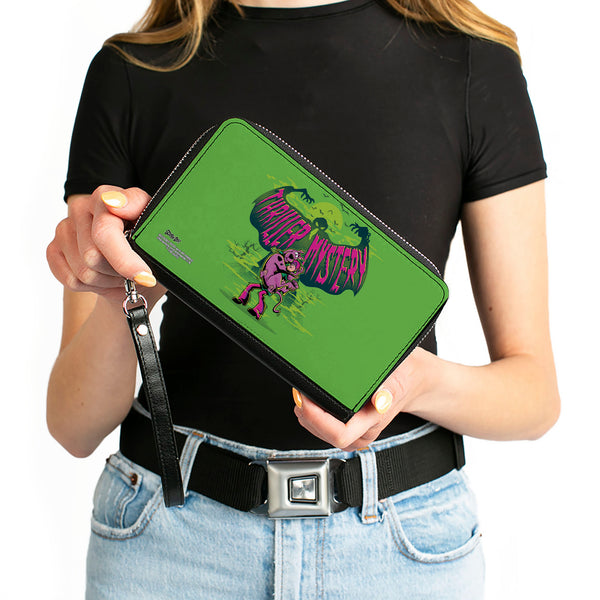 Buckle Down Women's PU Zip Around Wallet Rectangle - Shaggy Carrying Scooby-Doo THRILLER MYSTERY Ghost Greens