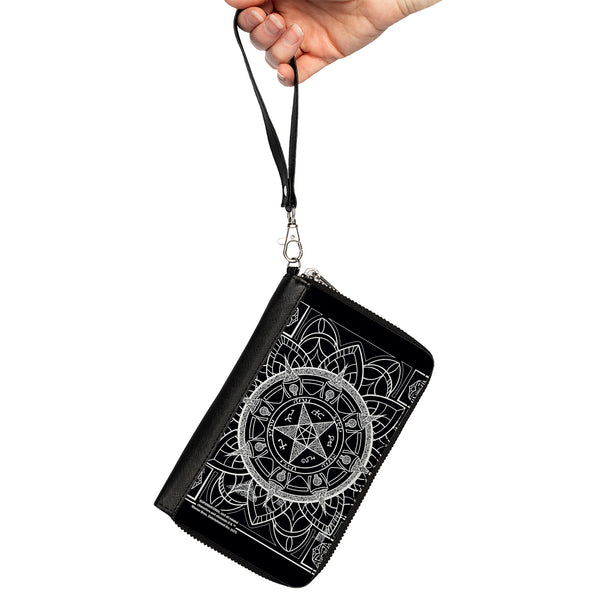 Buckle Down Women's PU Zip Around Wallet Rectangle - Supernatural Devil's Trap Symbol CLOSE-UP Black White