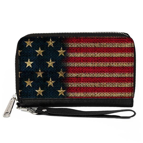buckle down Women's PU Zip Around Wallet Rectangle - Vintage US Flag Stretch