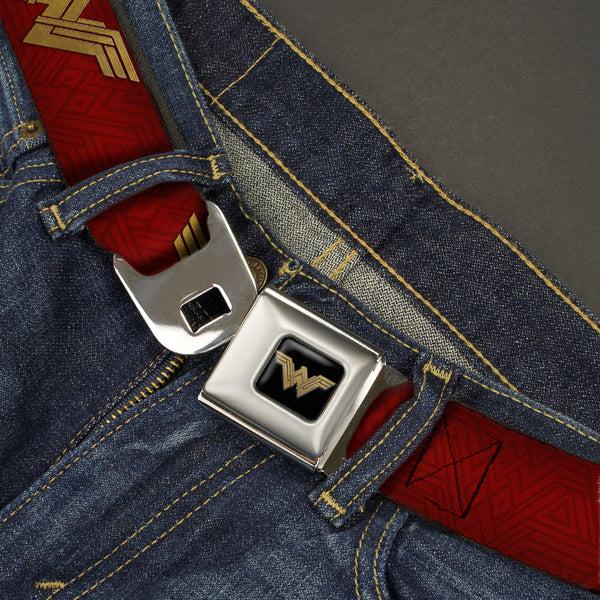Buckle Down Wonder Woman 2017 Icon Full Color Black/Gold Seatbelt Belt - Wonder Woman 2017 Icon Reds/Golds Webbing