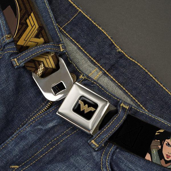 Buckle Down Wonder Woman 2017 Icon Full Color Black/Gold Seatbelt Belt - Wonder Woman 2017 Icon/3-Poses/Lasso Of Truth Black/Brown/Golds Webbing
