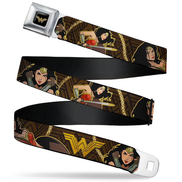 buckle down Wonder Woman 2017 Icon Full Color Black/Gold Seatbelt Belt - Wonder Woman 2017 Icon/3-Poses/Lasso of Truth Black/Brown/Golds Webbing