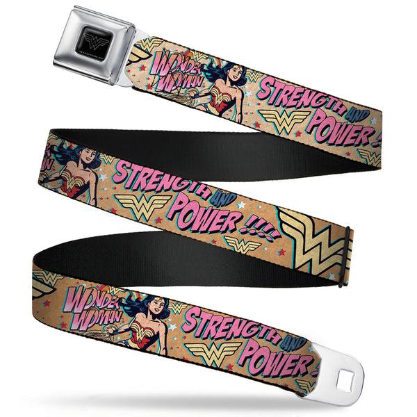 buckle down Wonder Woman Black Silver Seatbelt Belt - Wonder Woman Strength & Power Webbing