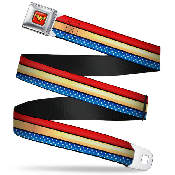 buckle down Wonder Woman Logo Full Color Red Seatbelt Belt - Wonder Woman Stripe/Stars Red/Gold/Blue/White Webbing