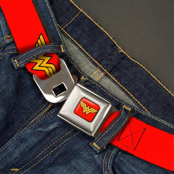 Buckle Down Wonder Woman Logo Full Color Red Seatbelt Belt - Wonder Woman Logo Red Webbing