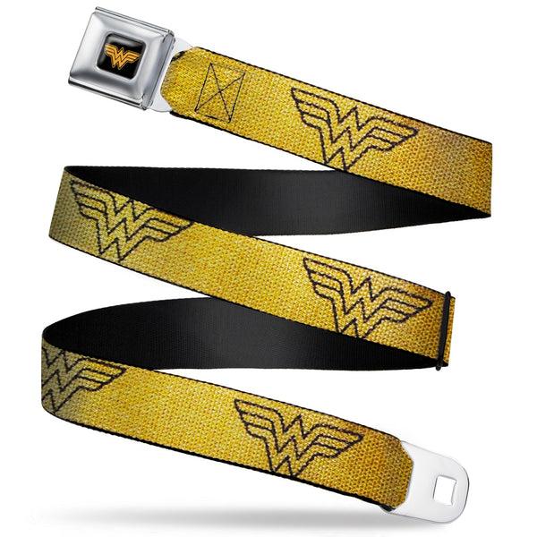 buckle down Wonder Woman Logo Reverse Brushed Black Gold Seatbelt Belt - Wonder Woman Logo Metallic Gold/Black Webbing