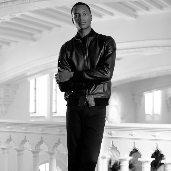 bugatchi Perforated Leather Bomber Jacket