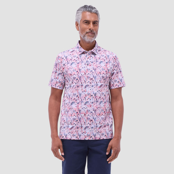 Bugatchi Victor Leaf Print OoohCotton® Polo Shirt