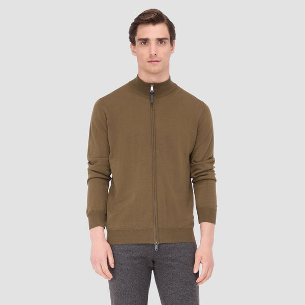 Bugatchi Super Merino™ Mock Neck Full Zip Sweater