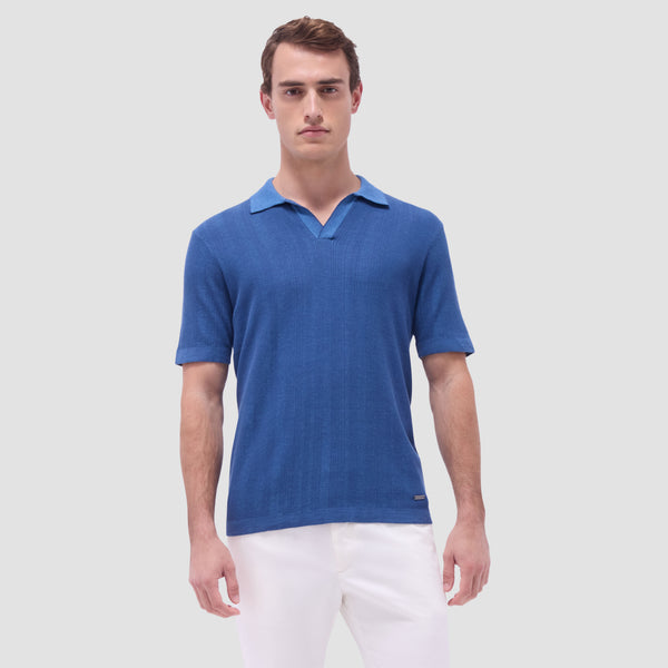 Bugatchi Two-Tone Rib Stitch Short Sleeve Johnny Sweater