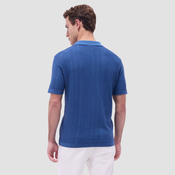 Bugatchi Two-Tone Rib Stitch Short Sleeve Johnny Sweater