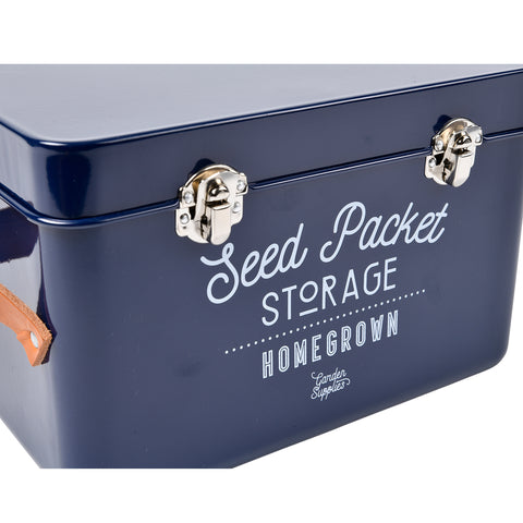 Burgon & Ball Leather Handled Seed Packet Storage Tin - Atlantic Blue