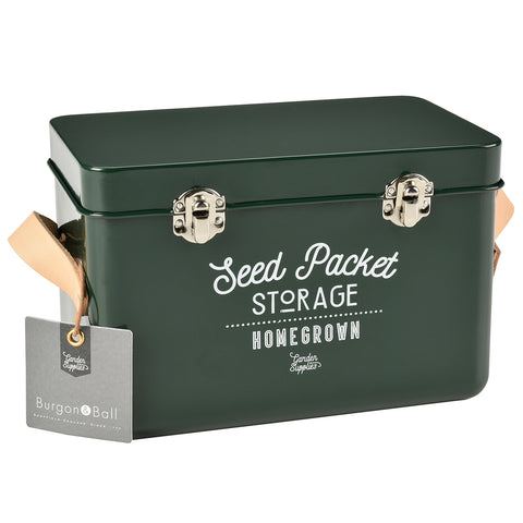 burgon & ball Leather Handled Seed Packet Storage Tin - Frog