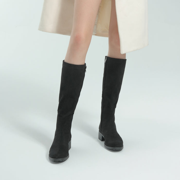 Bussola Alba Suede Knee-High Boots (Nero)