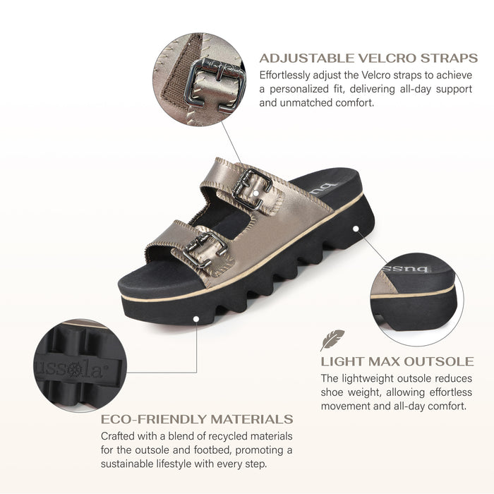 Bussola Capri Buckle Strap Slide Sandals (Pewter)