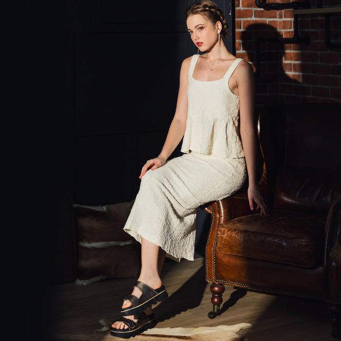 Bussola Capri Buckle Strap Slide Sandals (Pewter)