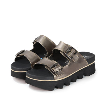 bussola Capri Buckle Strap Slide Sandals (Pewter)