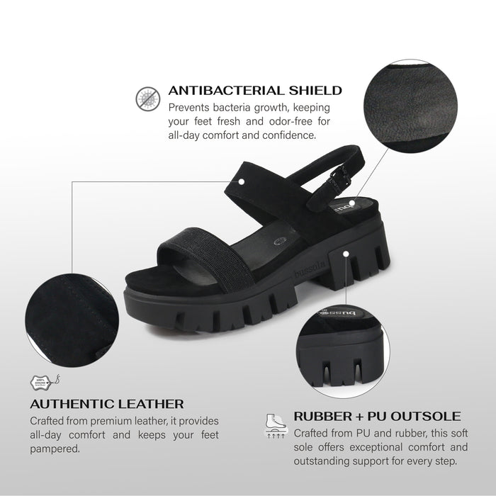 Bussola Corvara Glitter Platform Sandals (Nero)