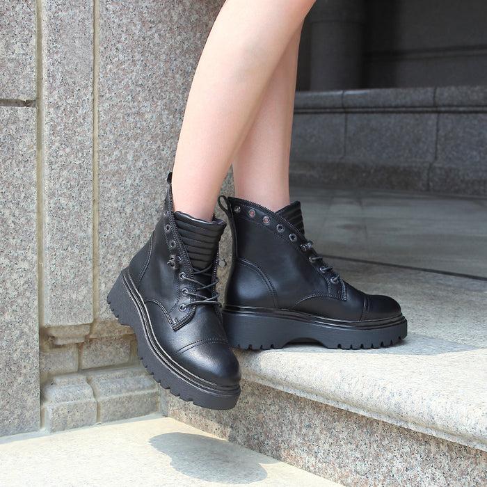 Bussola Firenze Platform Combat Boots (Nero)