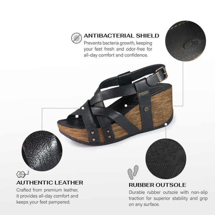 Bussola Formentera Cross Straps Wedge Sandals (Nero)