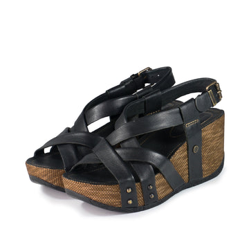 bussola Formentera Cross Straps Wedge Sandals (Nero)