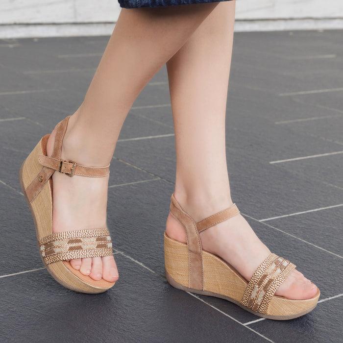 Bussola Formentera Glitter Wedge Sandals (Natural)