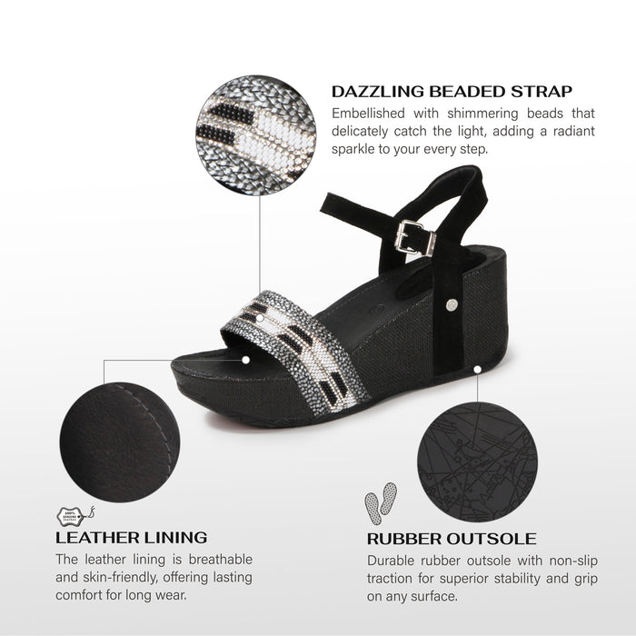Bussola Formentera Glitter Wedge Sandals (Nero)