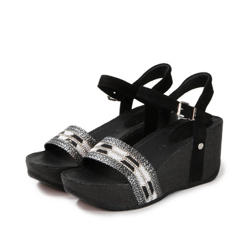 bussola Formentera Glitter Wedge Sandals (Nero)