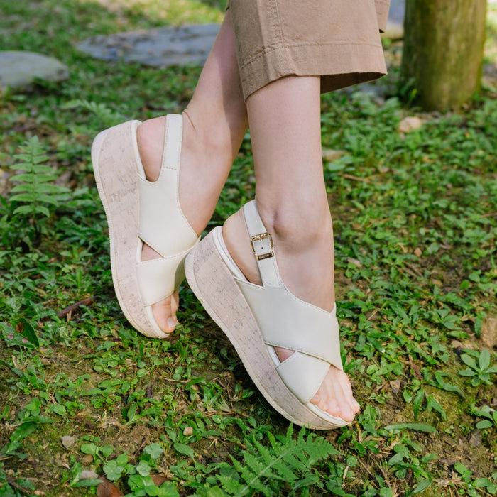 Bussola Ibiza Cross Straps Wedge Sandals (Angora)
