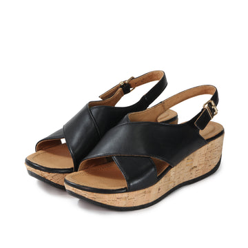 bussola Ibiza Cross Straps Wedge Sandals (Nero)