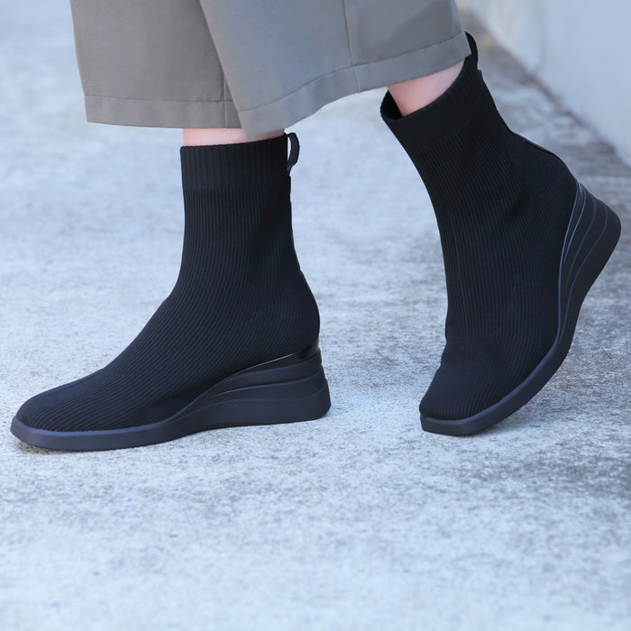 Bussola Savona Knit Wedge Boots (Nero)