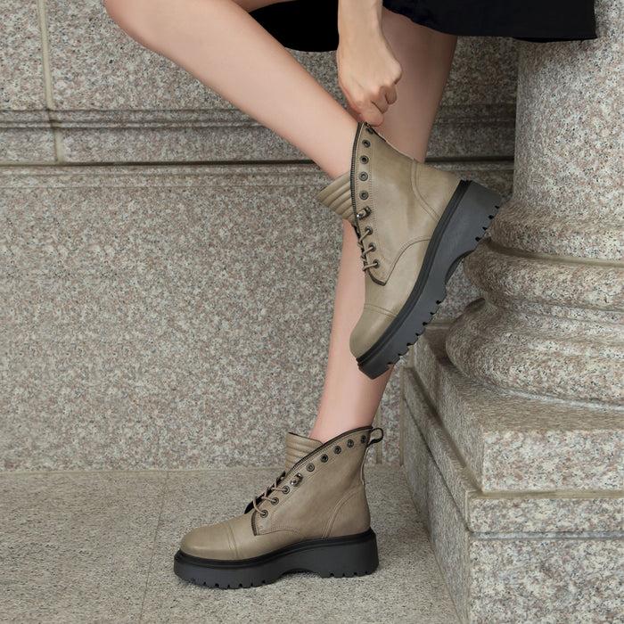 Bussola Firenze Platform Combat Boots (Vintage Taupe)