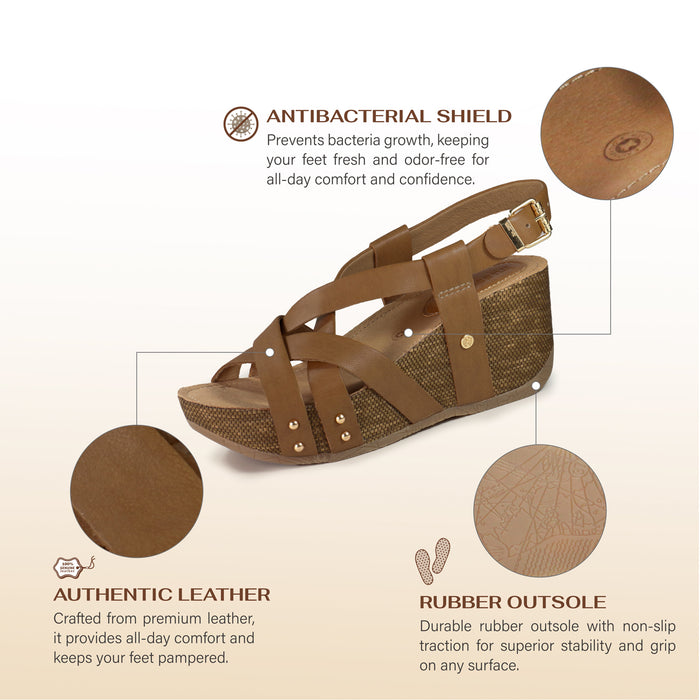 Bussola Formentera Cross Straps Wedge Sandals (Camel)