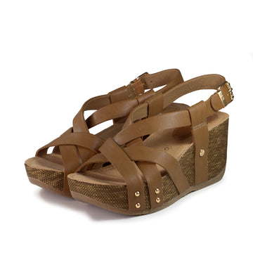 bussola Formentera Cross Straps Wedge Sandals (Camel)