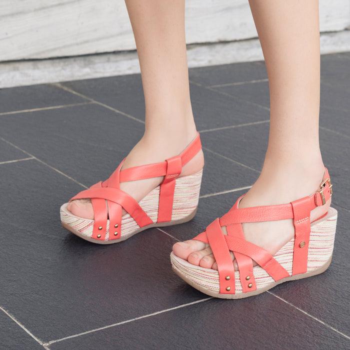 Bussola Formentera Cross Straps Wedge Sandals (Coral)