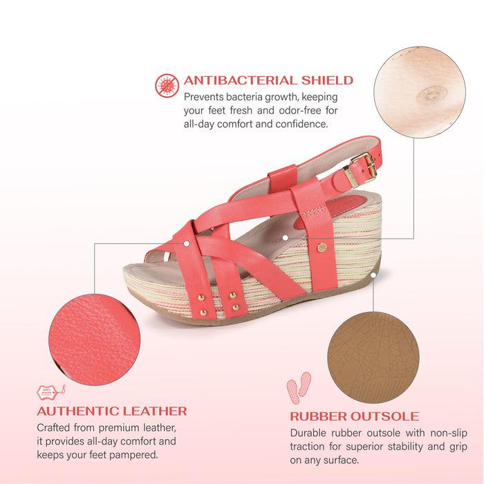 Bussola Formentera Cross Straps Wedge Sandals (Coral)