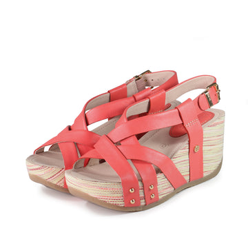 bussola Formentera Cross Straps Wedge Sandals (Coral)