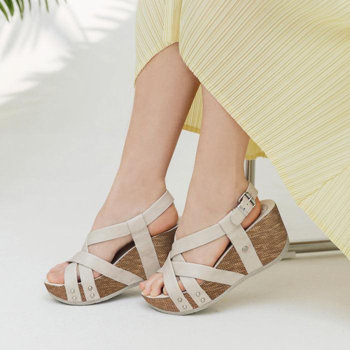 Bussola Formentera Cross Straps Wedge Sandals (Ivory)