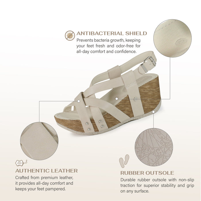 Bussola Formentera Cross Straps Wedge Sandals (Ivory)