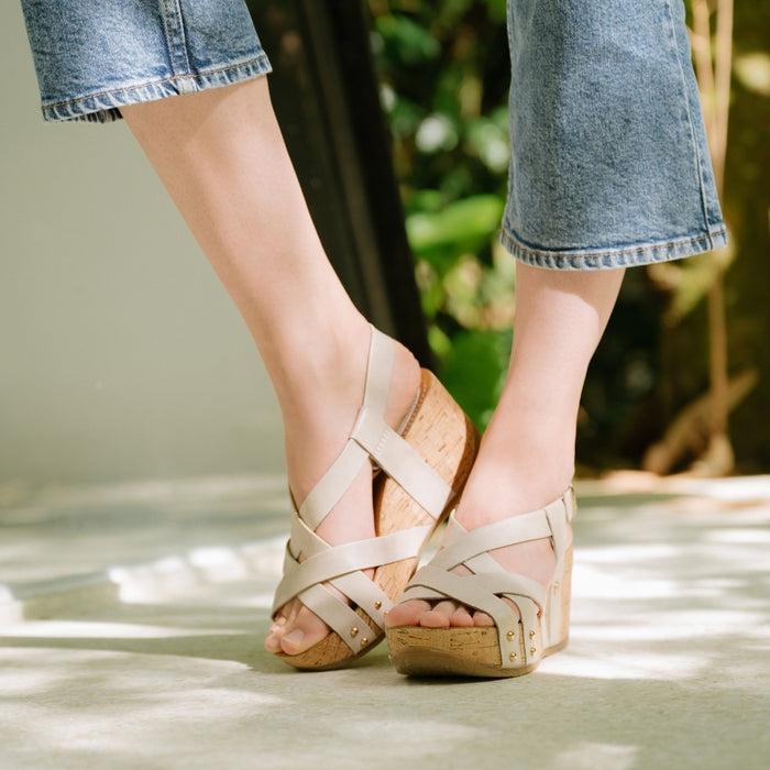 Bussola Formentera Cross Straps Wedge Sandals (Ivory)